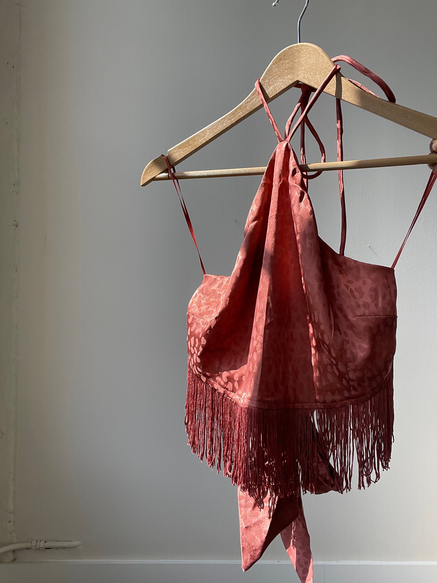 Margaret Fringe Halter Top In Brown Brick
