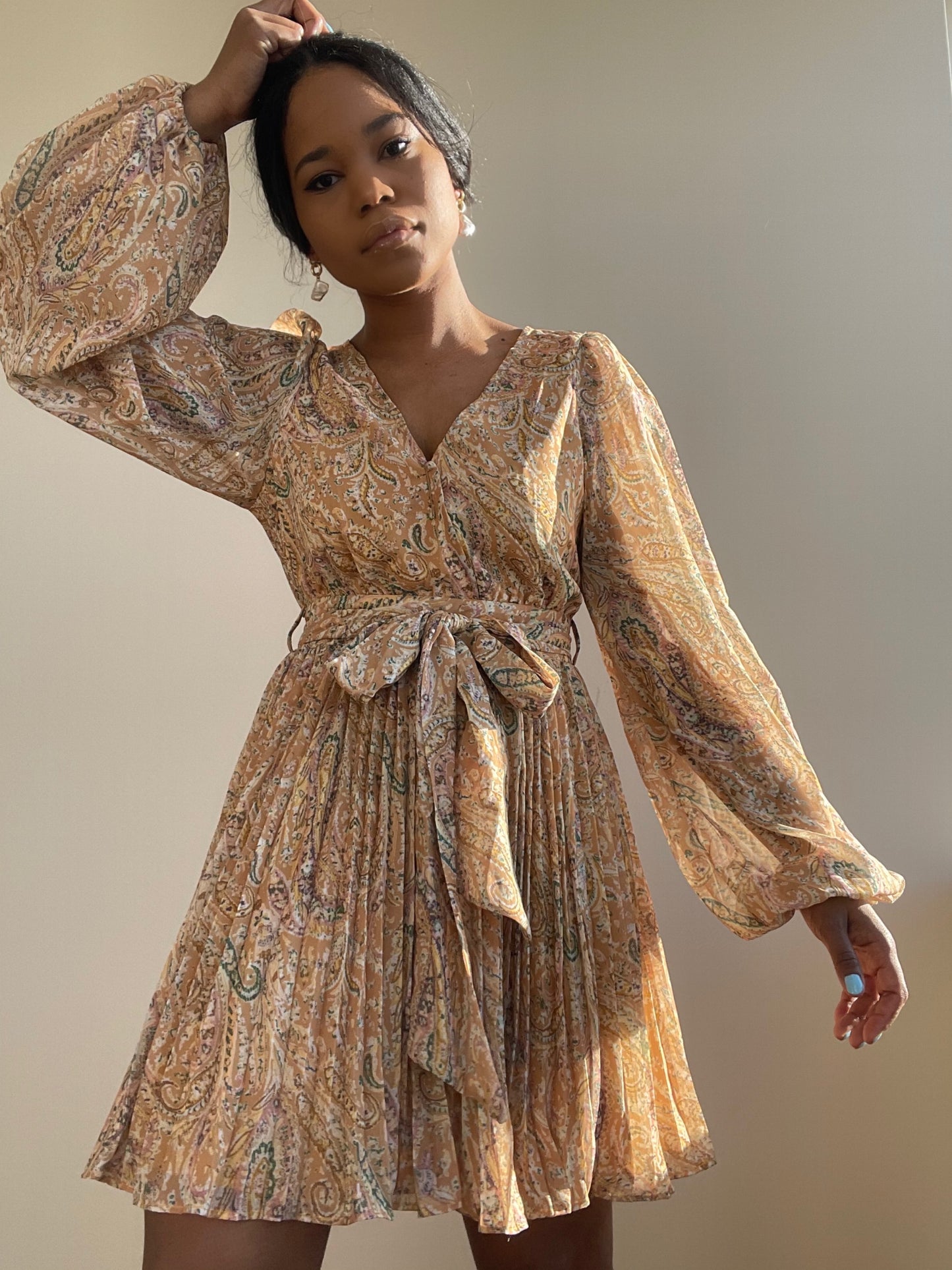 Ginger Pleated Party Dress In Mustard