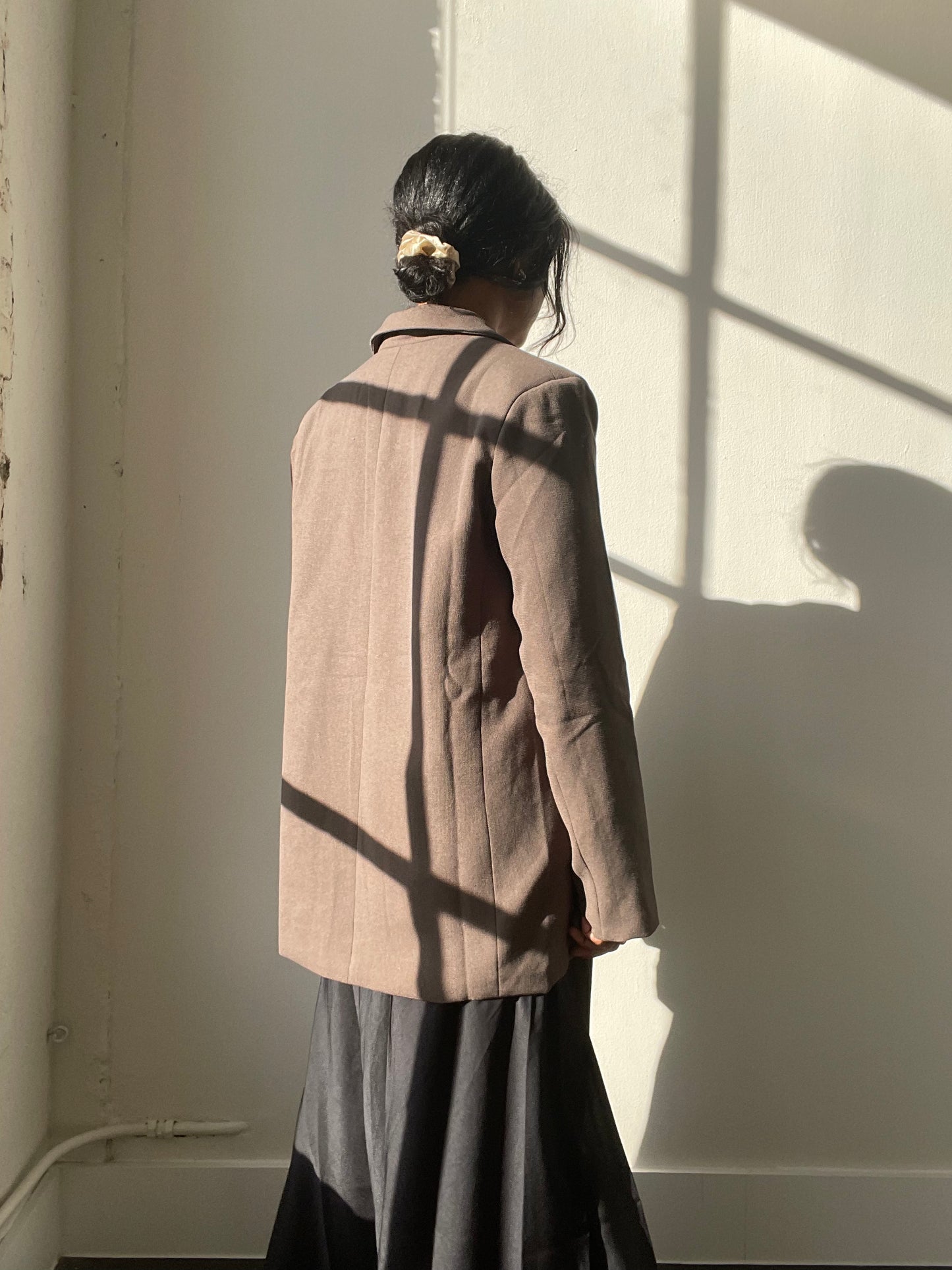 Grant 80s Style Oversized Blazer In Olive Brown