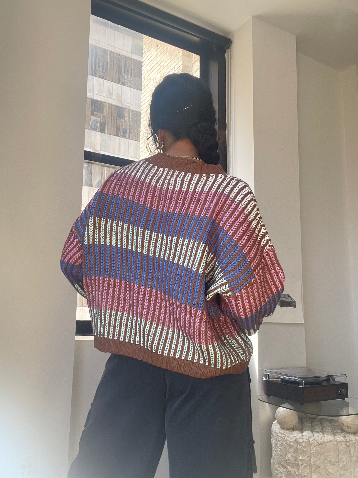 Lori Colorblock Stripped Knit Pullover In Baby Pink