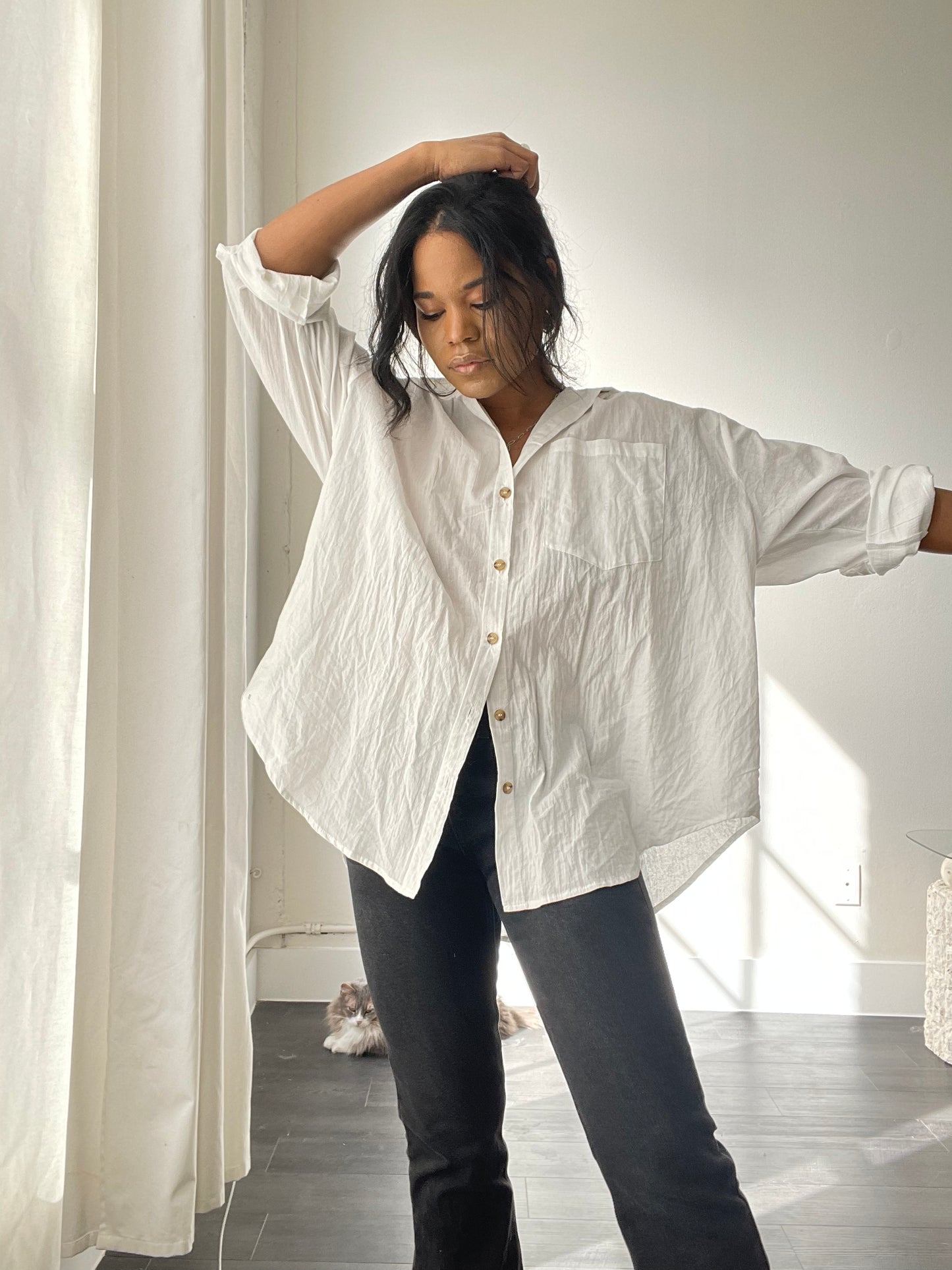 Chase Cotton Oversized Button Down In White