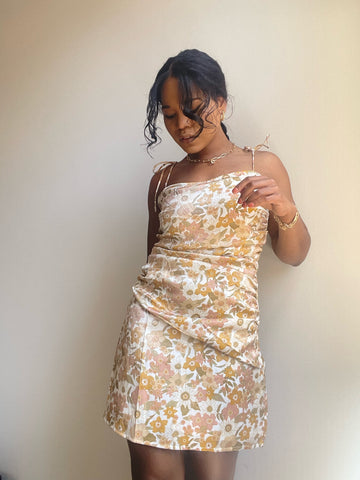Mallory Rouged Slip Mini Floral Dress In Tangerine