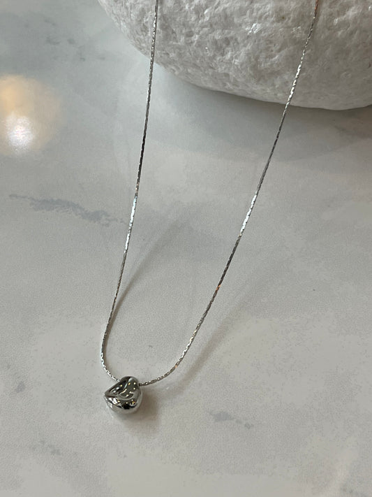 Salice White Gold Plated Organic Gloss Nugget Charm Necklace In Silver