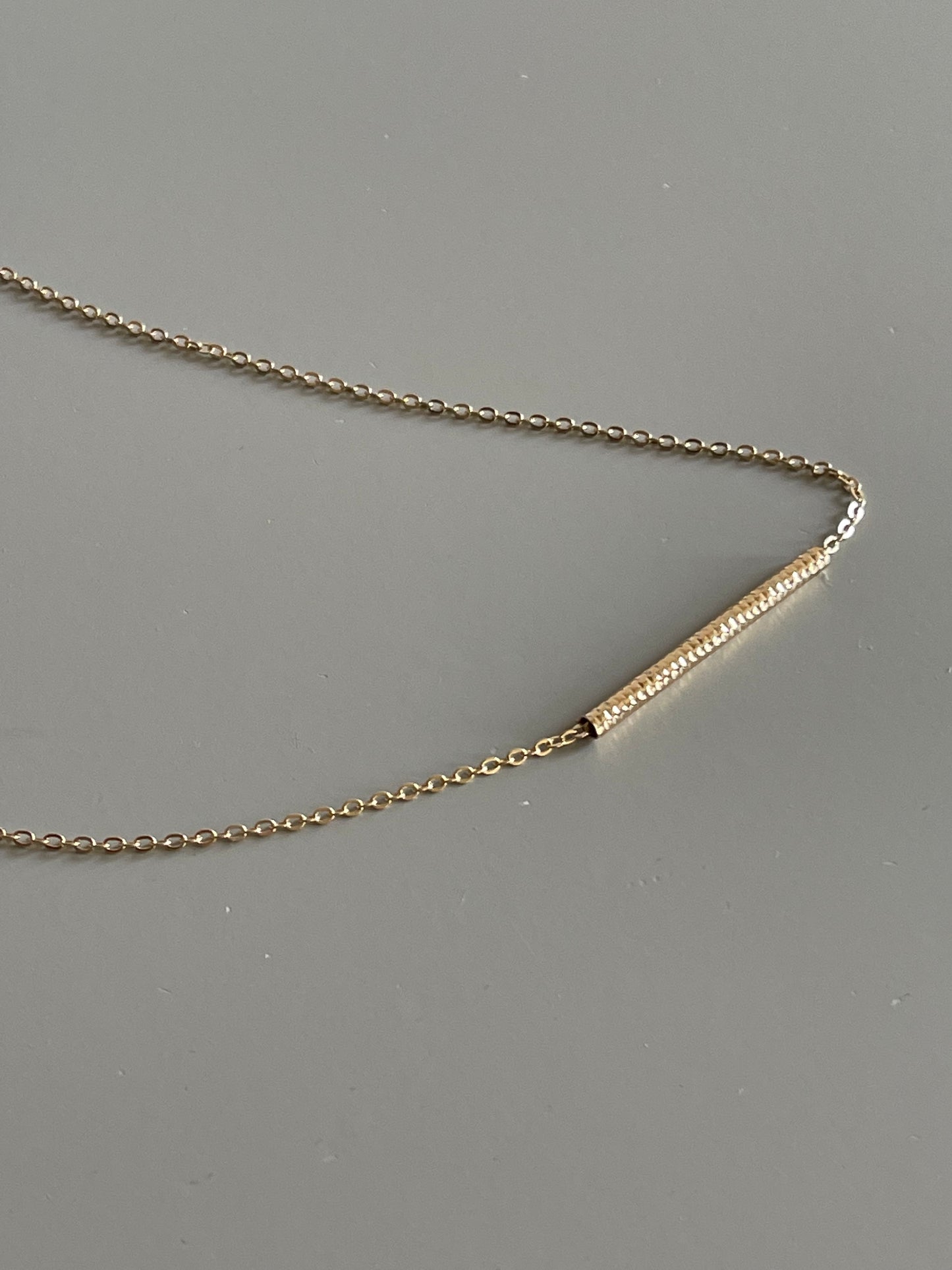 Single Hammered Tube Bar Necklace In Gold
