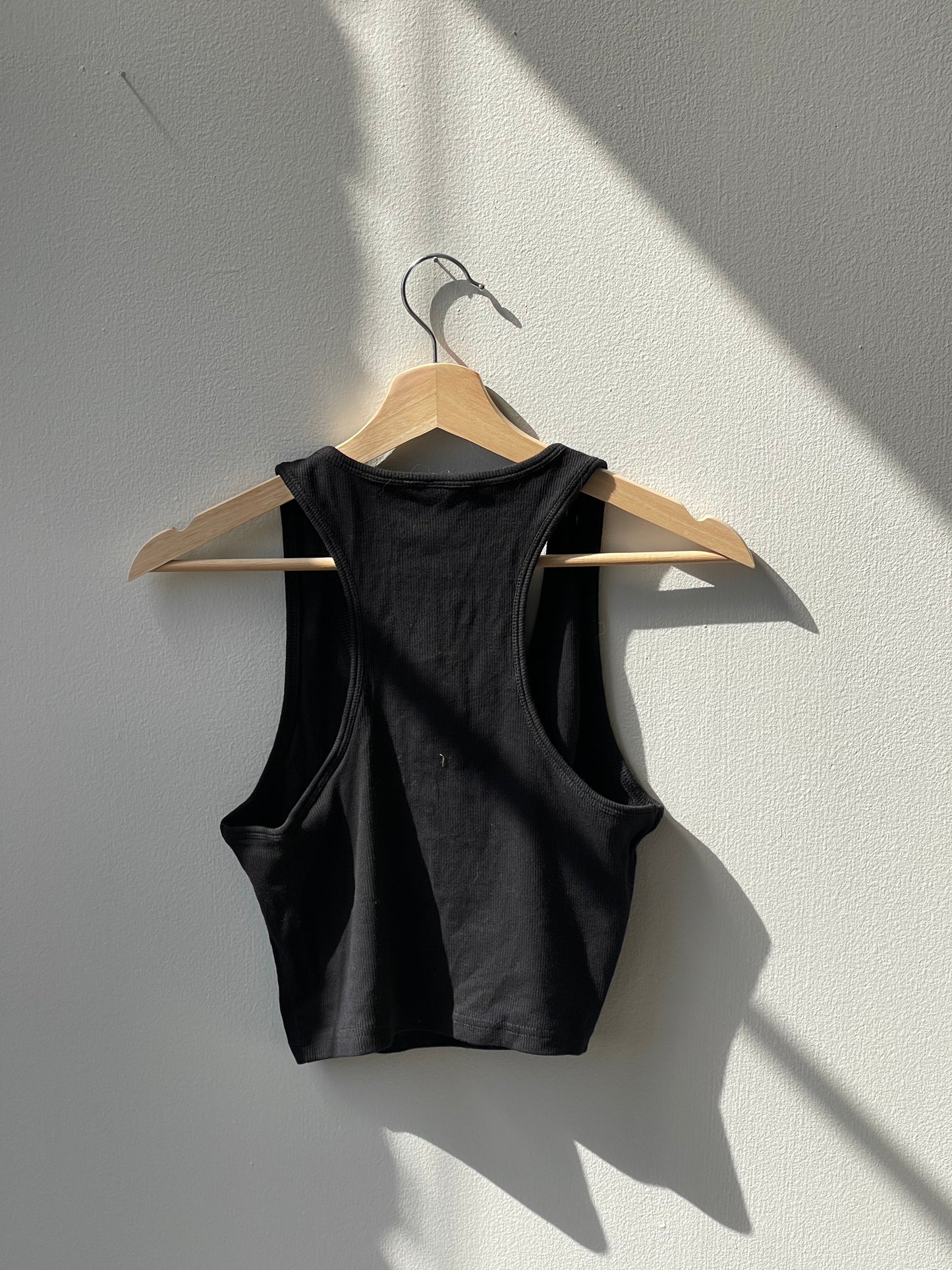 Trinity Cotton Razor Back Snap Front Ripped Crop Tank In Black