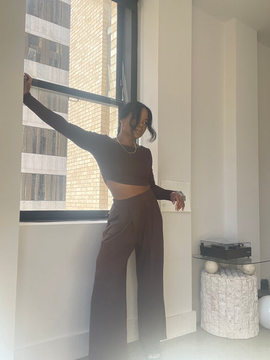 Emma Wide Leg Lounge Pants In Brown