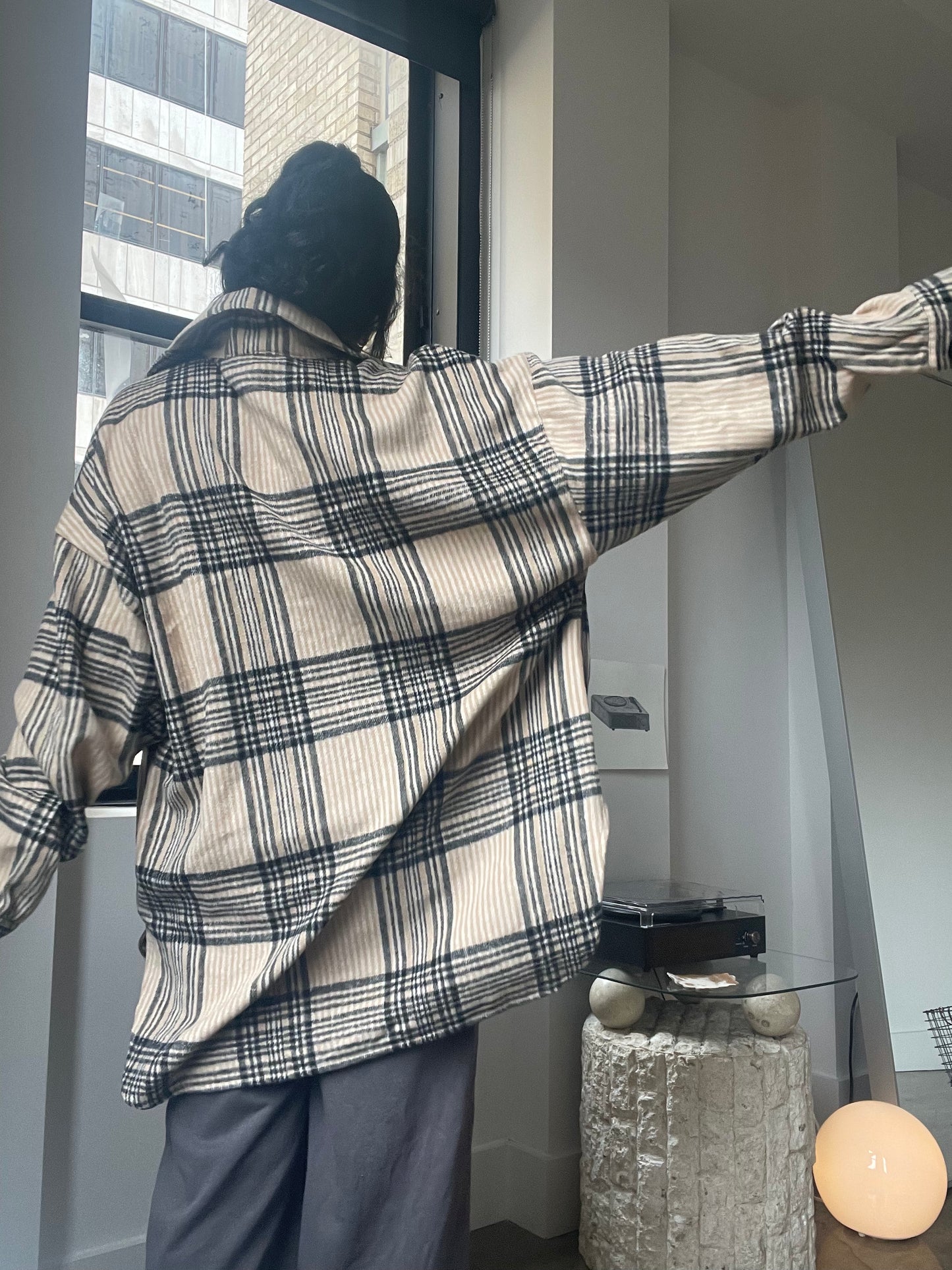 Tori Check Oversized Shacket In Tan