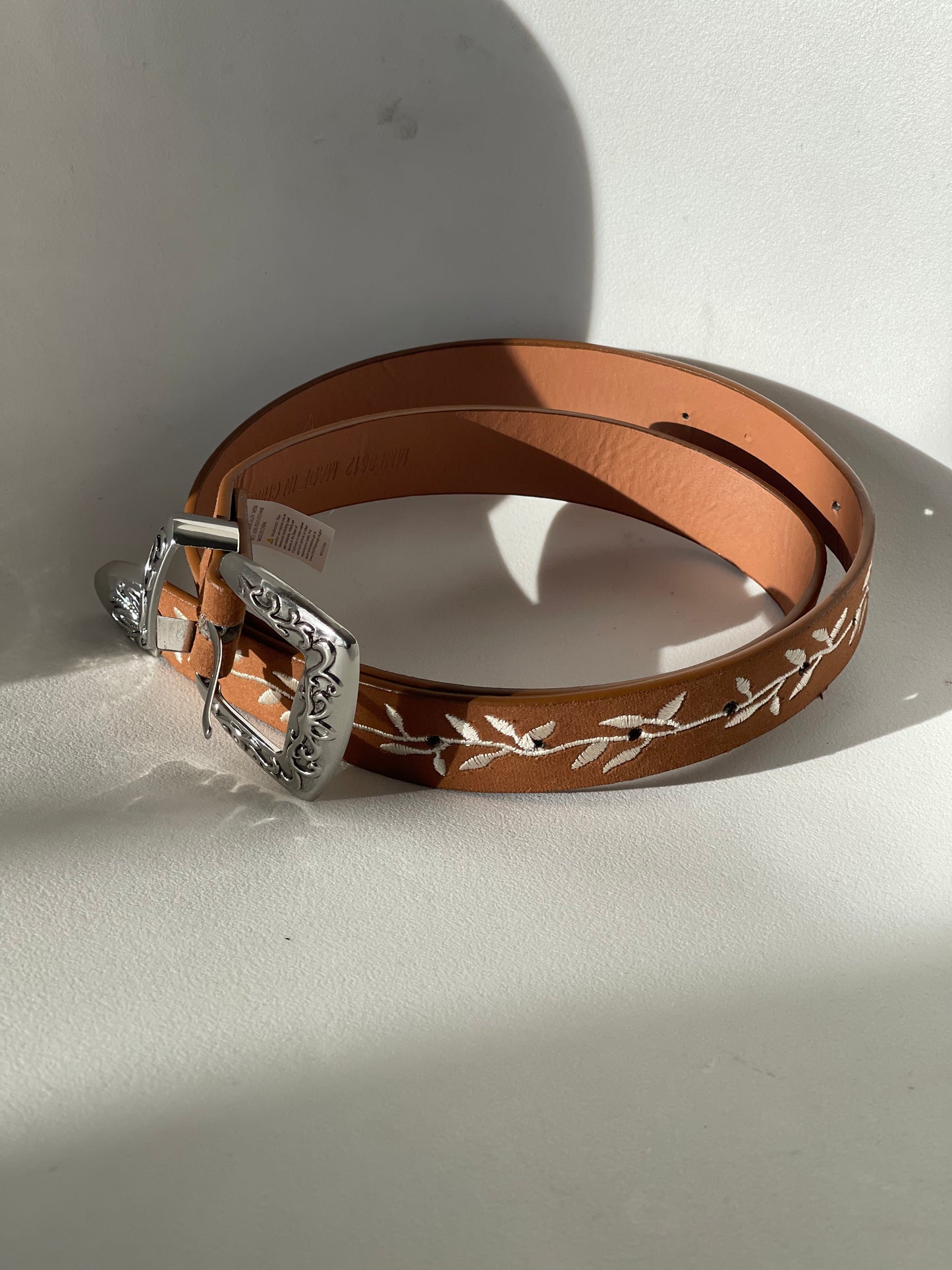 Caroline Western Velvet Floral Embroidery Belt In Brown Silver