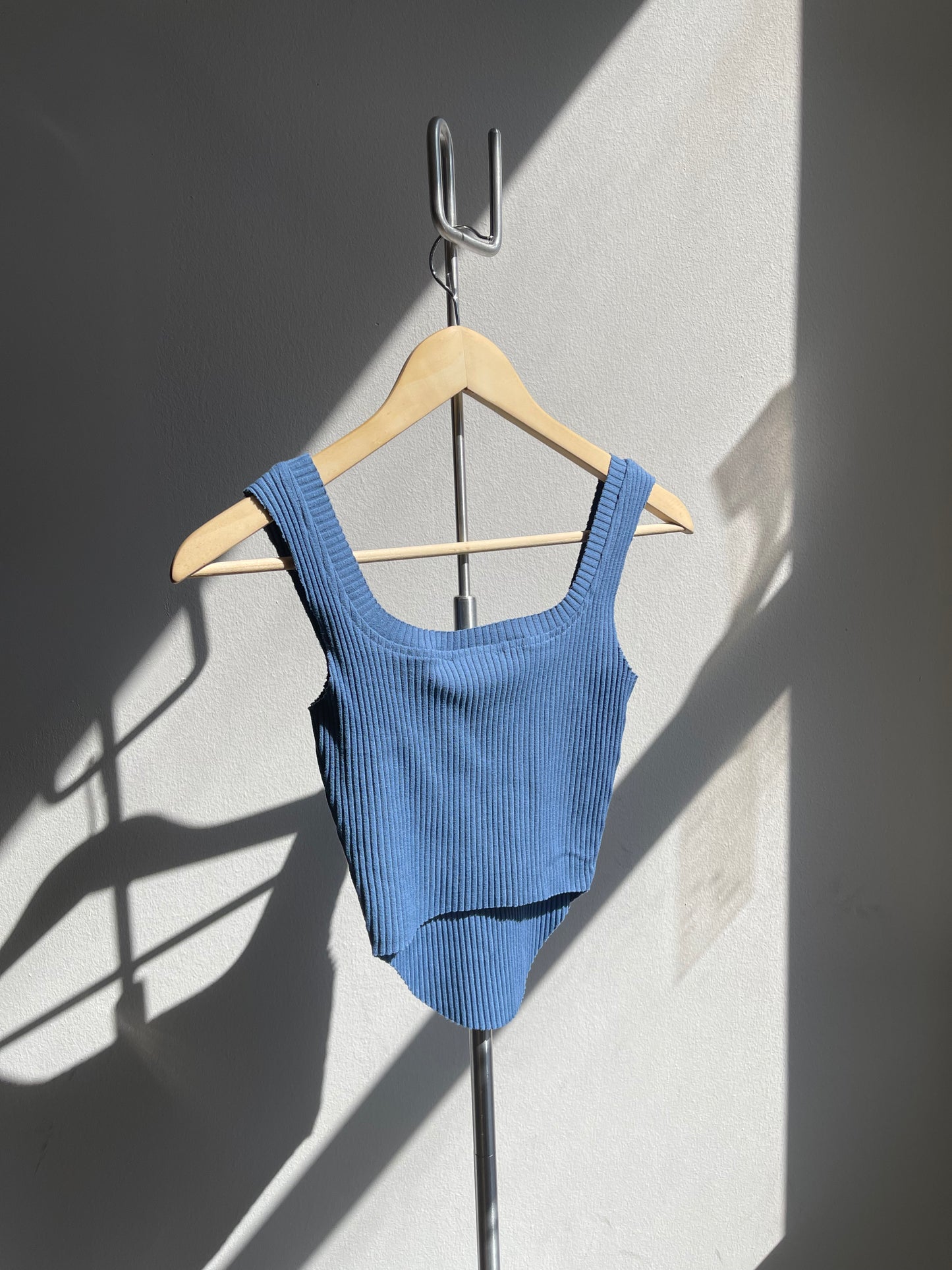 Cora Corset Style Ribbed Tank Top In Blue