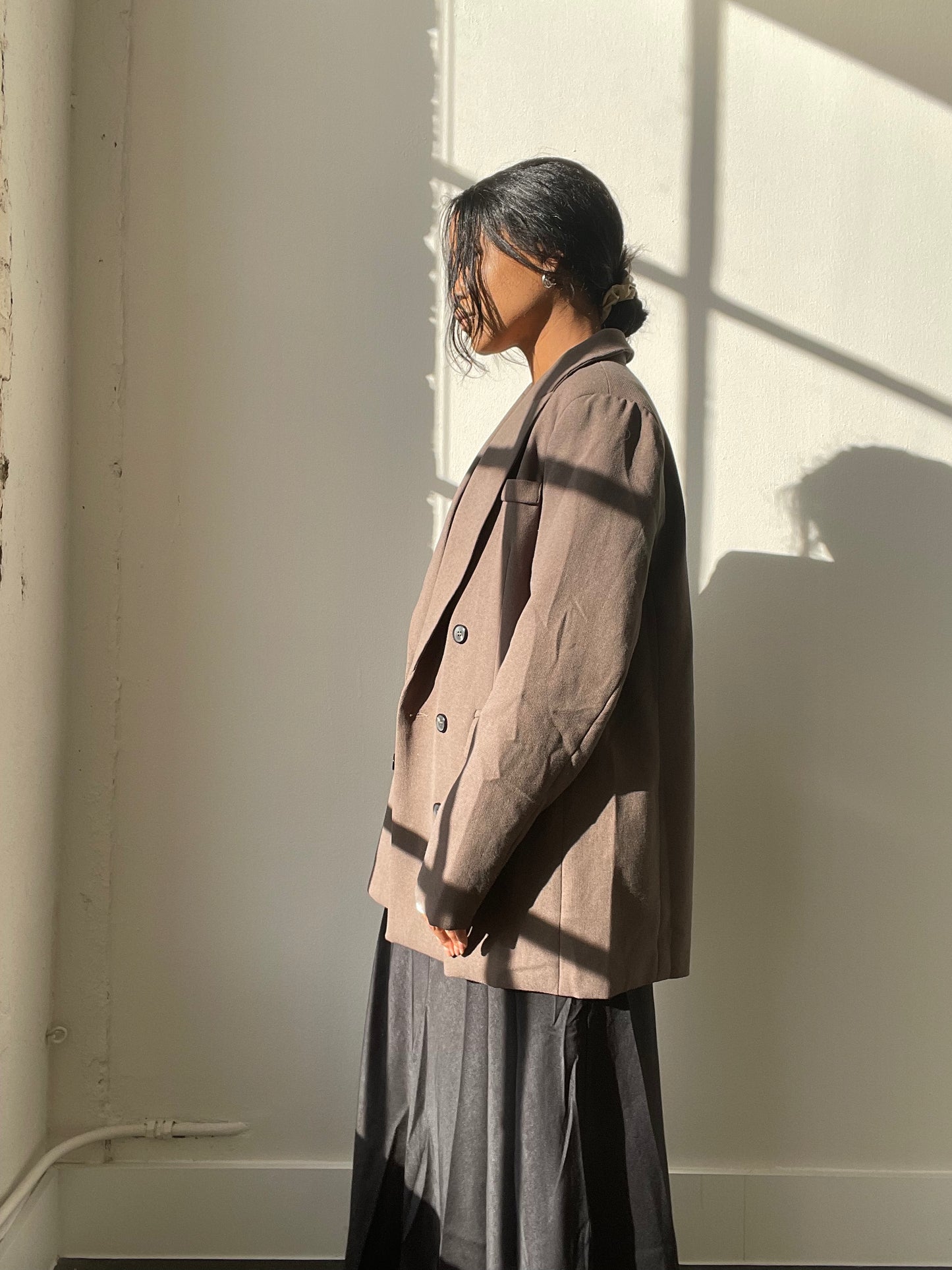 Grant 80s Style Oversized Blazer In Olive Brown