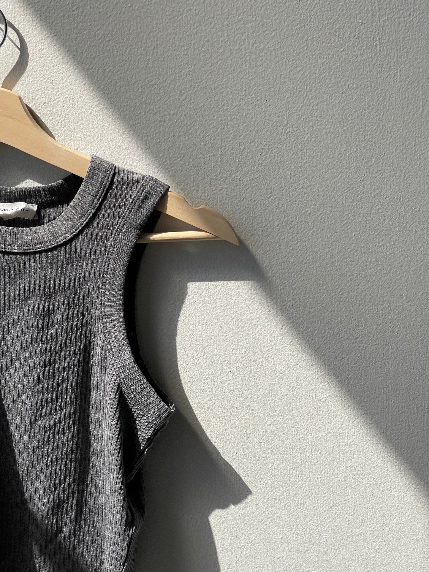 Tauri Ribbed Crop Razor Tank In Charcoal