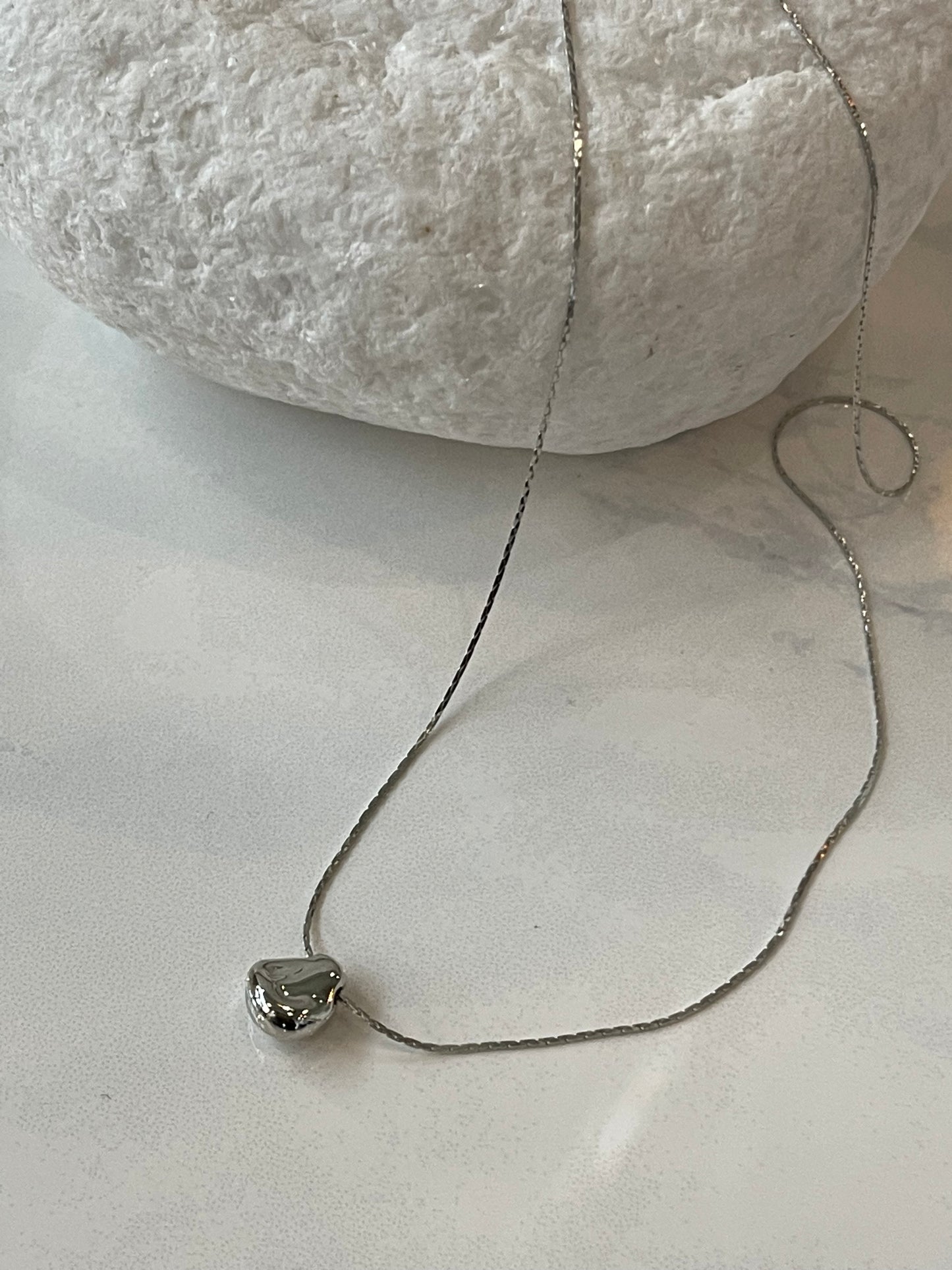 Salice White Gold Plated Organic Gloss Nugget Charm Necklace In Silver
