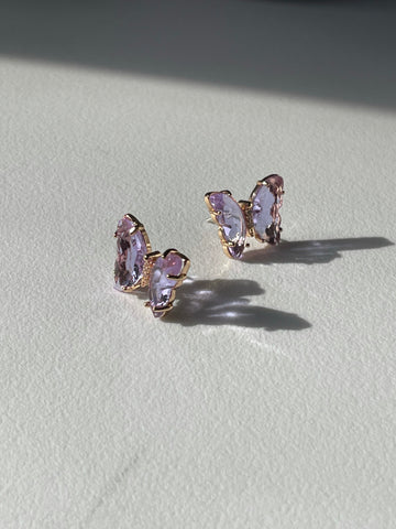 Crystal Stud Charm Butterfly Stud Earring In Lilac