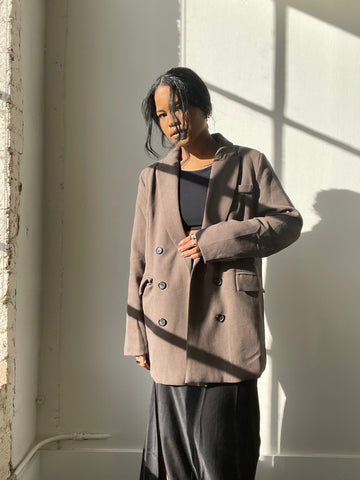 Grant 80s Style Oversized Blazer In Olive Brown