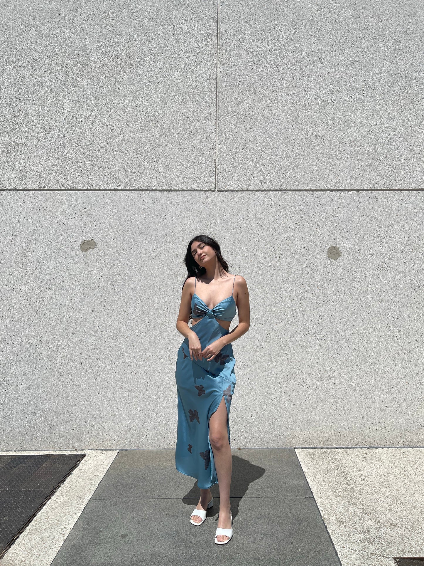 Bella Cut-Out Butterfly Split Maxi Dress In Blue