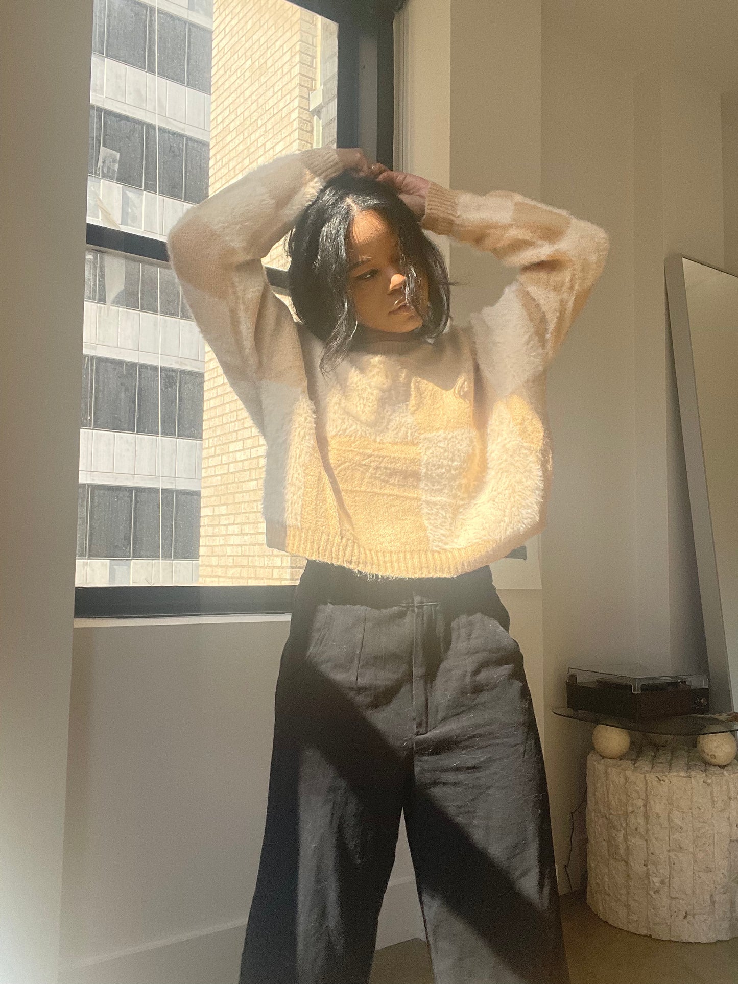Charlie Check Pullover Sweater In Taupe