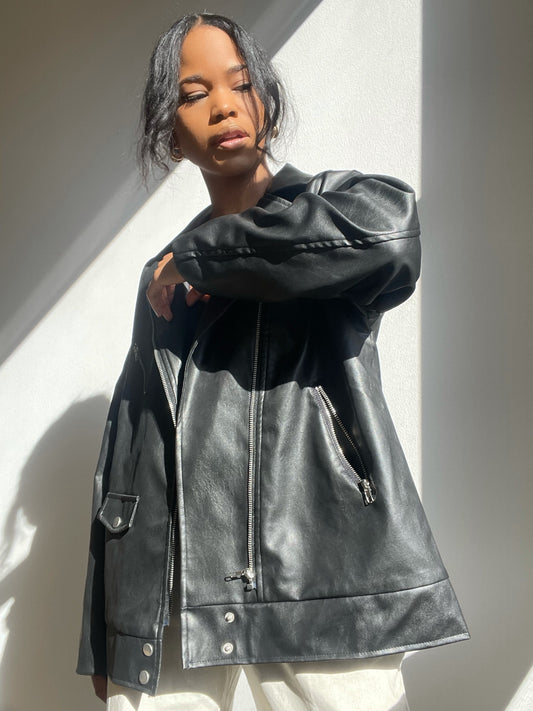 K.A. Oversized Biker Jacket In Jet Black