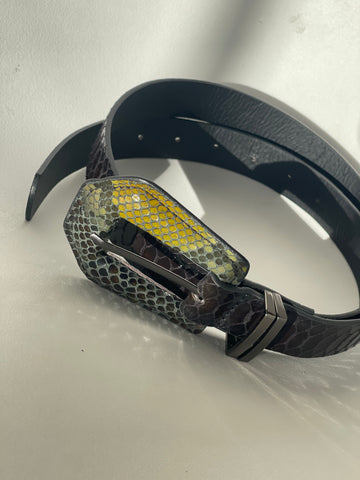 Luna Snake Skin Statement Belt In Olive