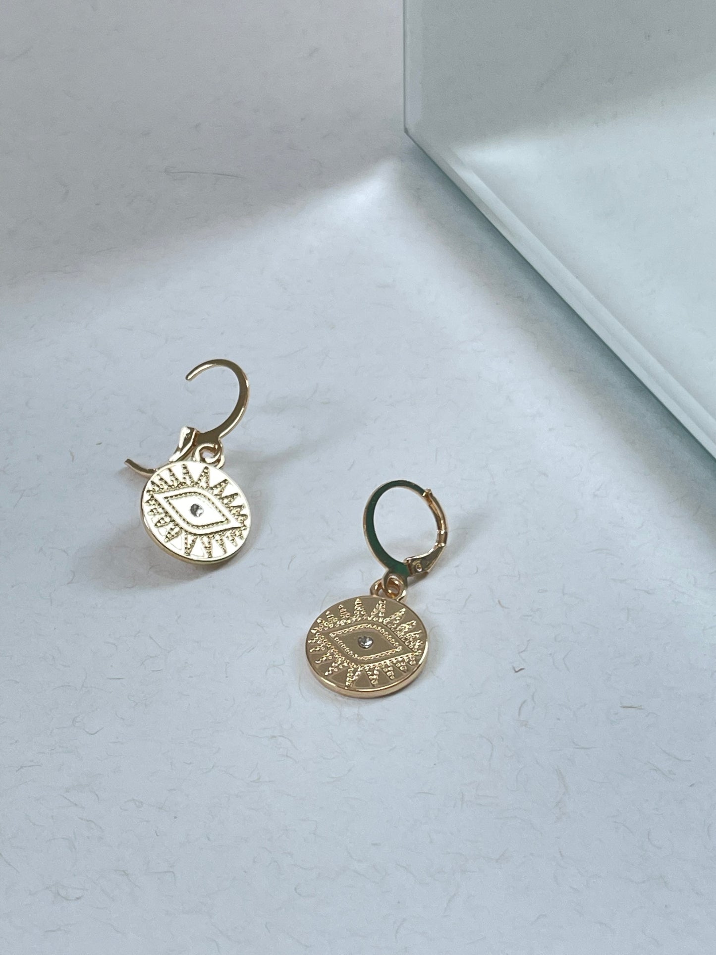 Evil Eye Disk Charm Drop Earring In Gold