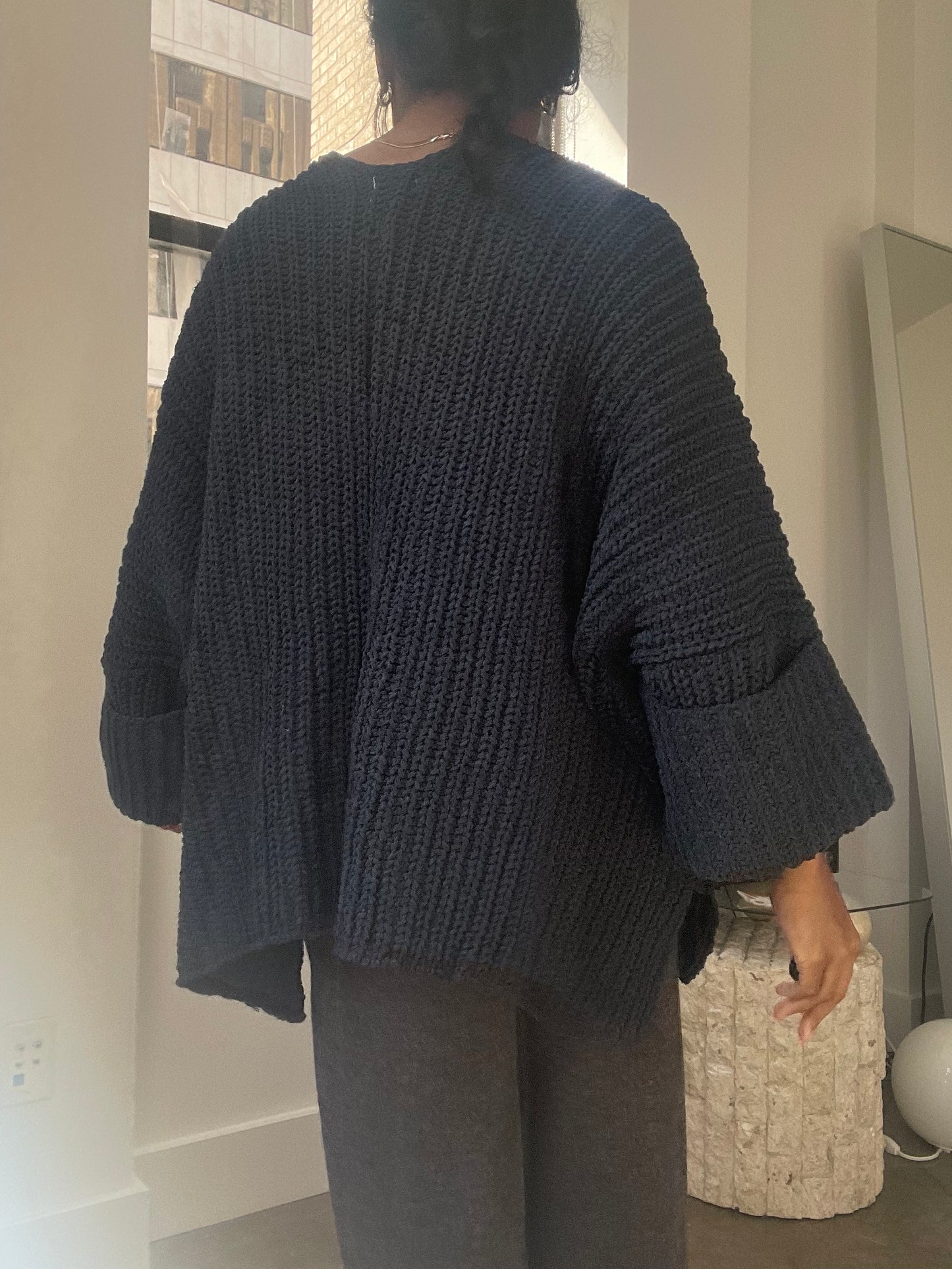 Paige Open Front Crop Chunky Knit Sweater In Midnight