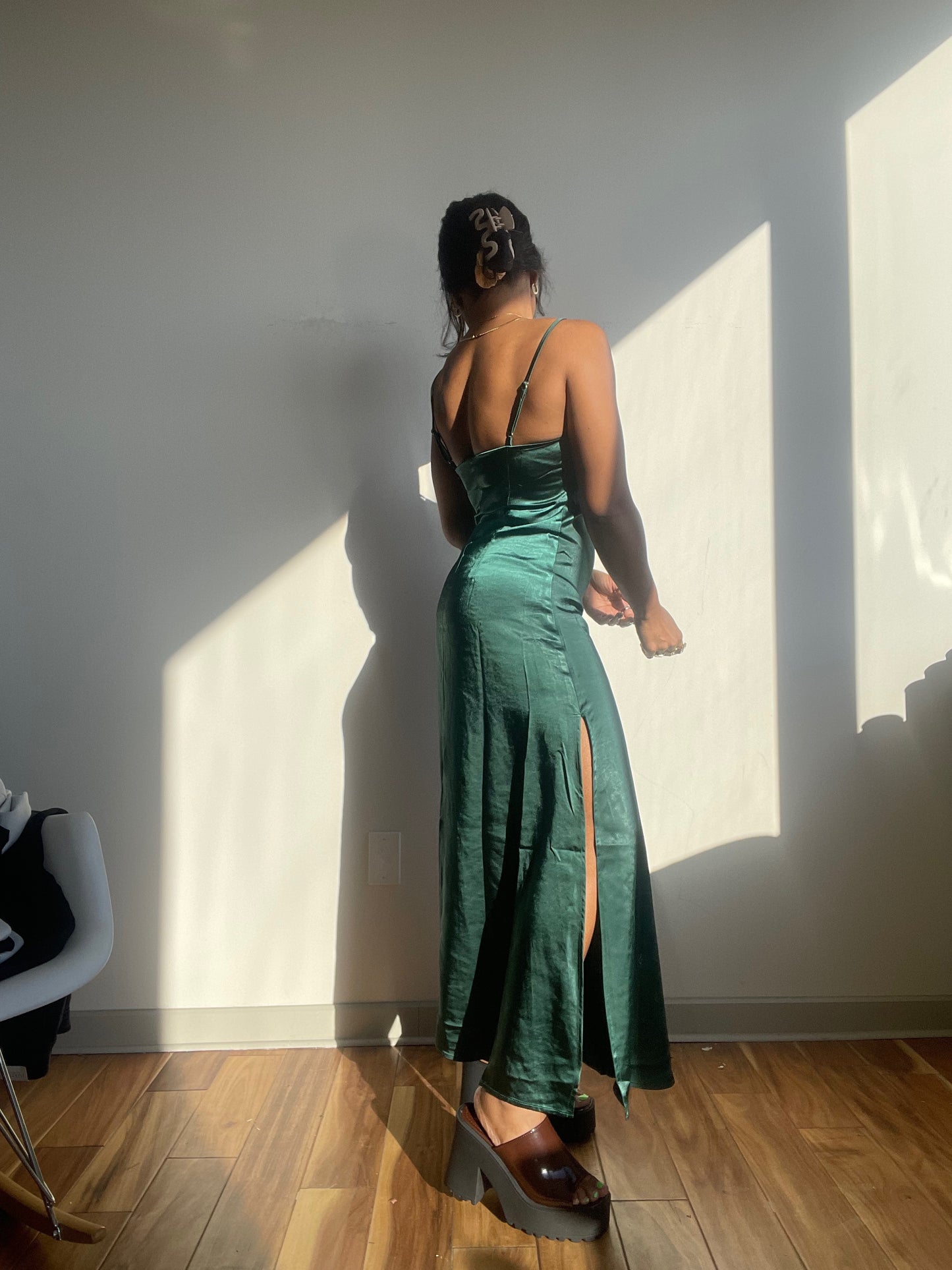 Dakota Satin Maxi Dress In Forest Green