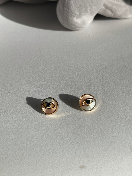 Dazed & Evil Eye Charm Stud Earring In Peach Blue