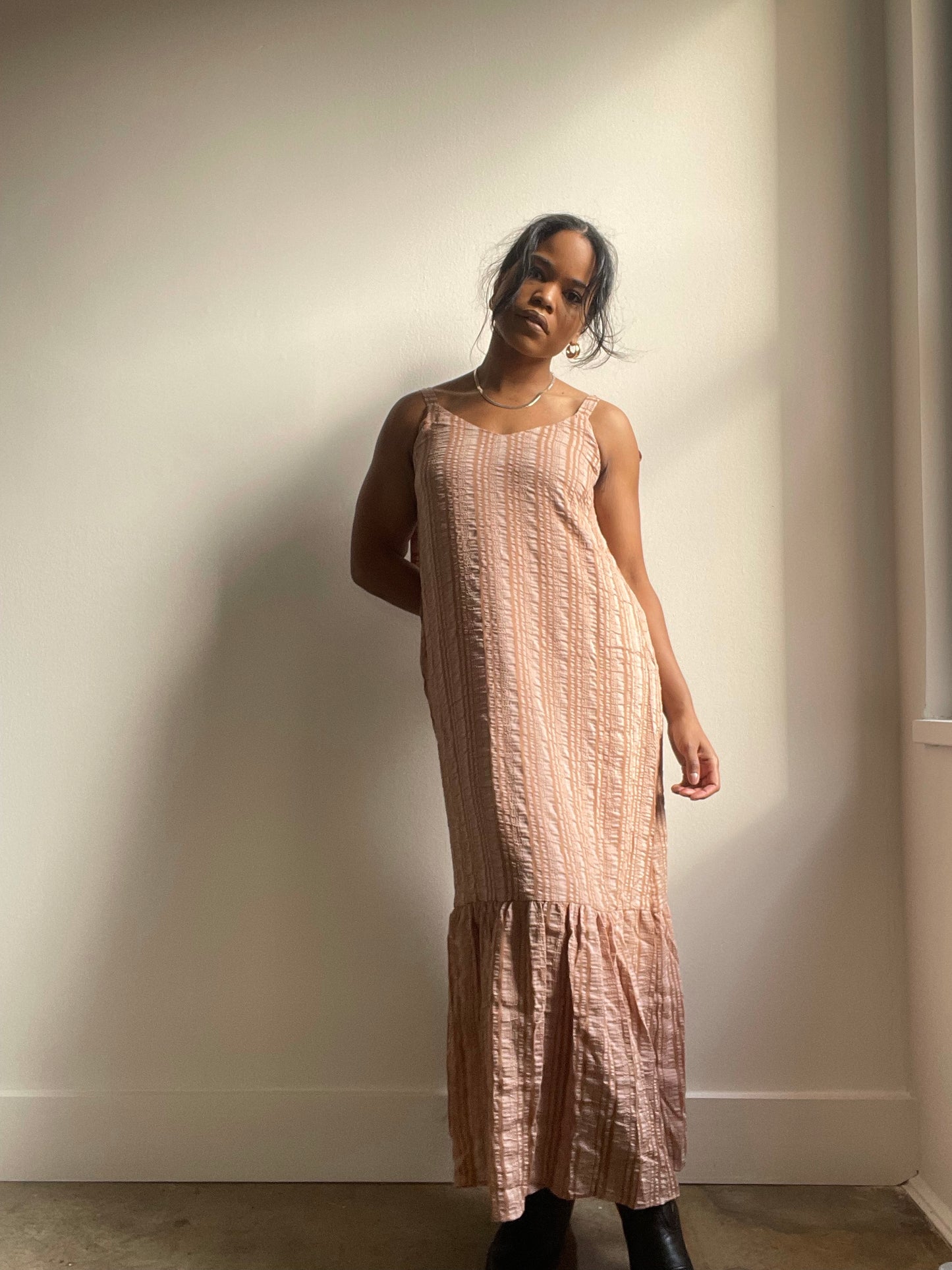 Lada Strap Tie Stripe Maxi Dress In Coco