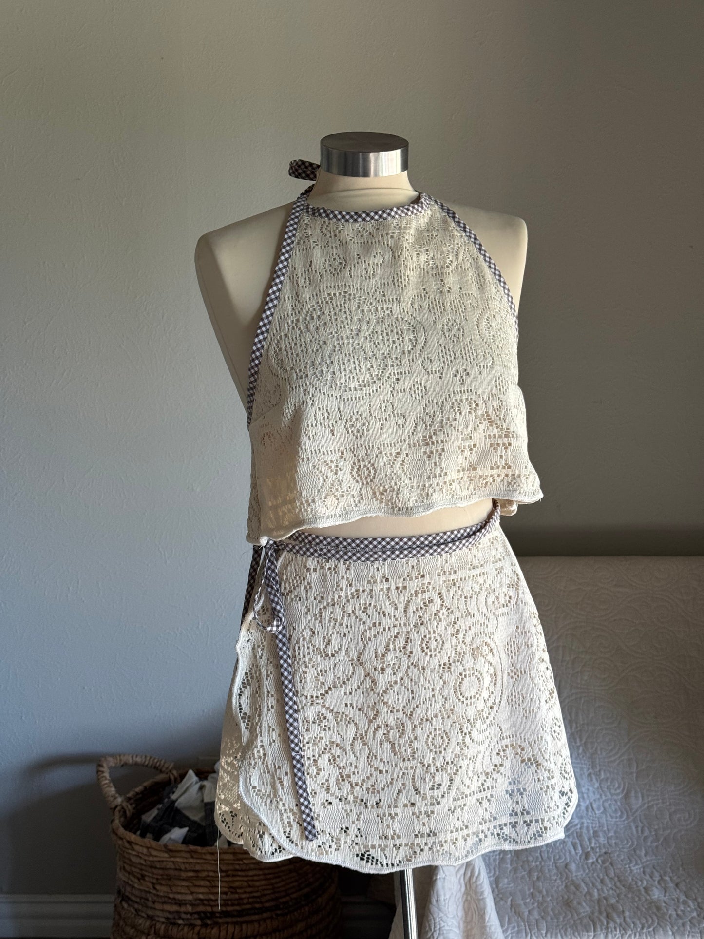 Brenda Fae Handcrafted Vintage Crochet Cropped Halter Top