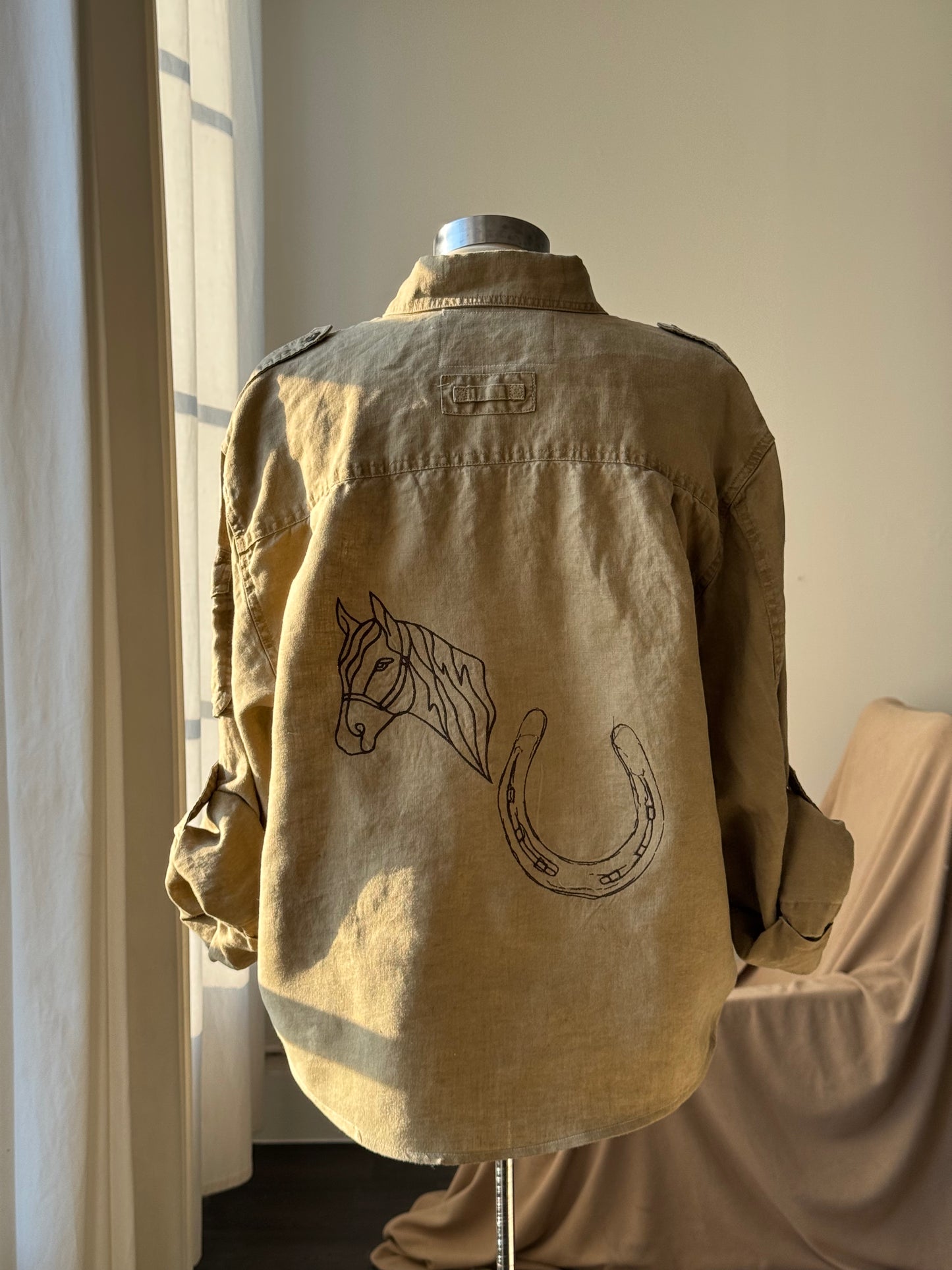 The Lawrence Handcrafted Utility Cropped Linen Button Down Shacket In Sand