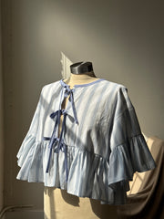 Joycie Vintage Handcrafted Striped Ruffle Top