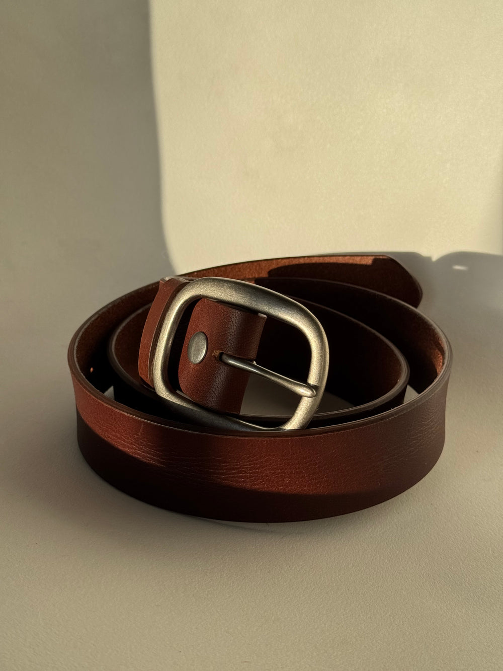 Grant Genuine Leather Classic Snap Belt In Brown & Matte Silver