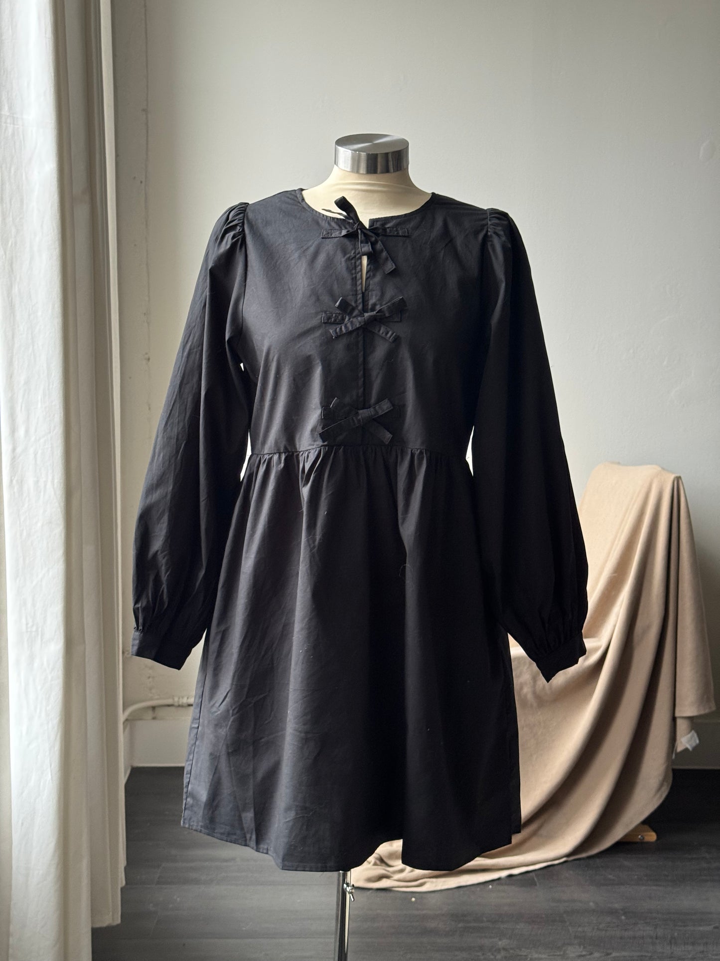 Rudy Cotton Tie Front Dress In Midnight Black