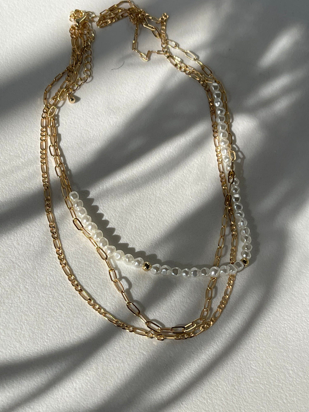 Margaret Organic Pearl Bead Charm Layered Necklace In Gold
