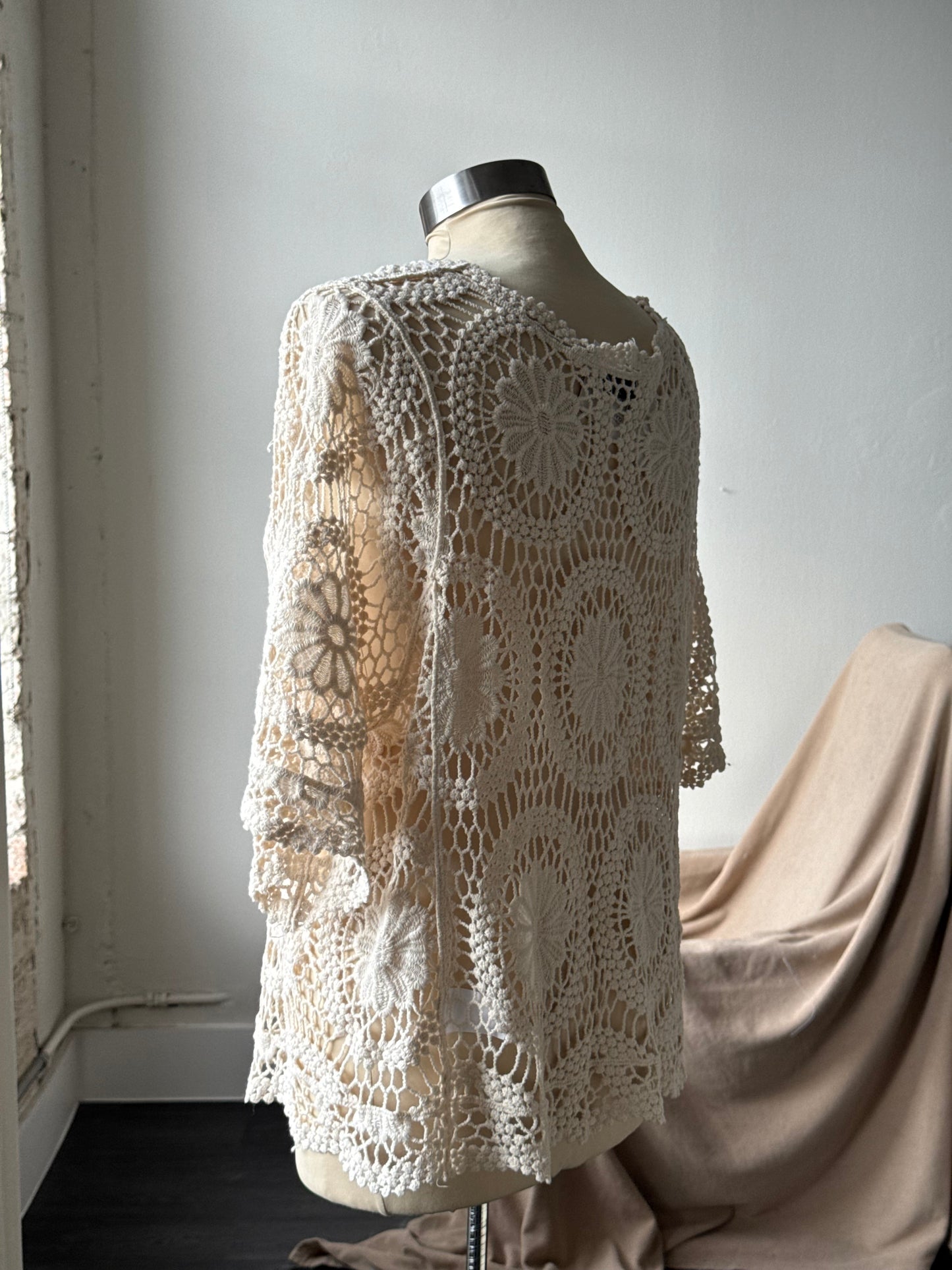 Marcella Cotton Crochet Tie Front Top In Natural