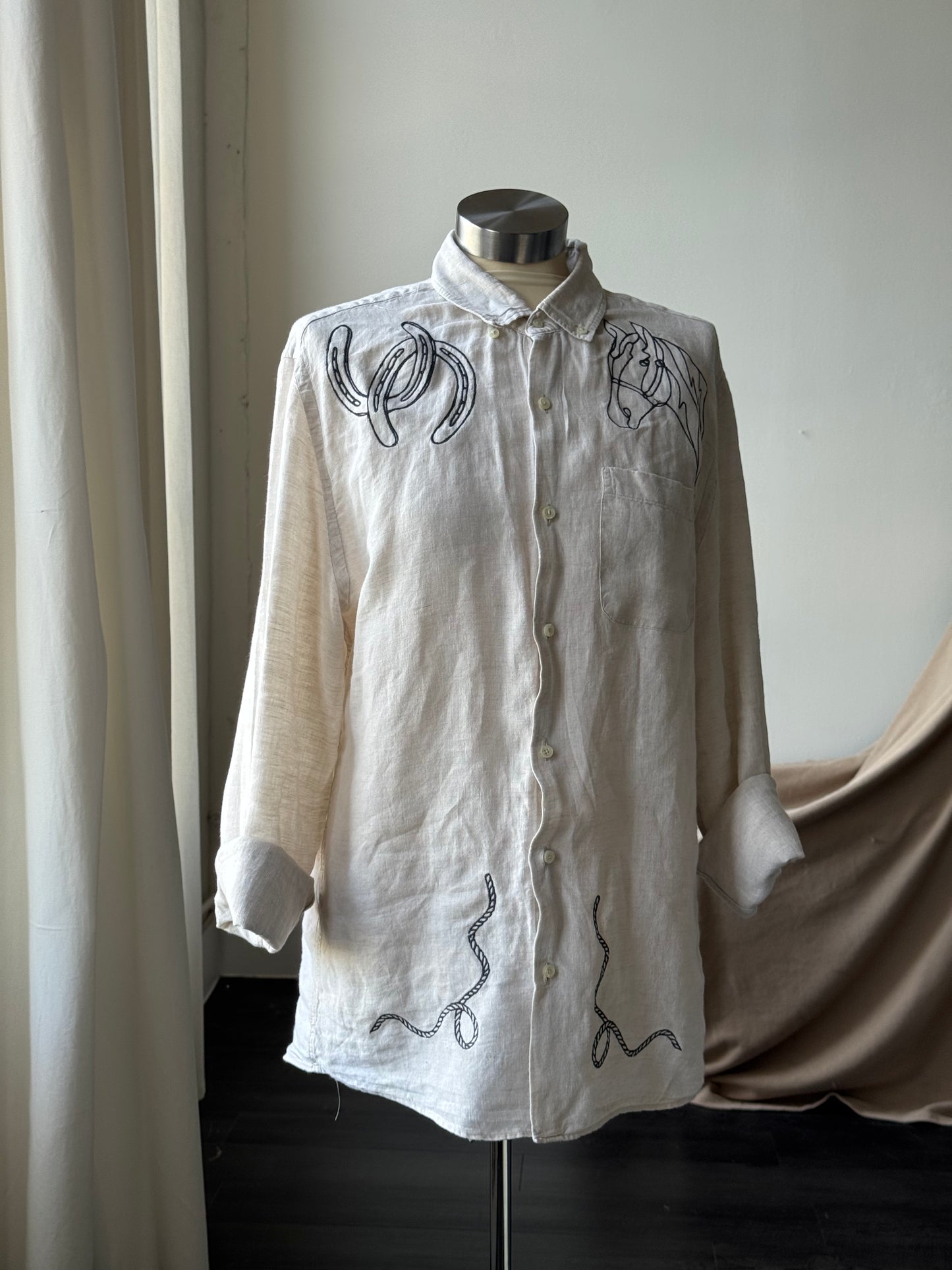 Jaxson Handcrafted Embroidered Button Down In Natural
