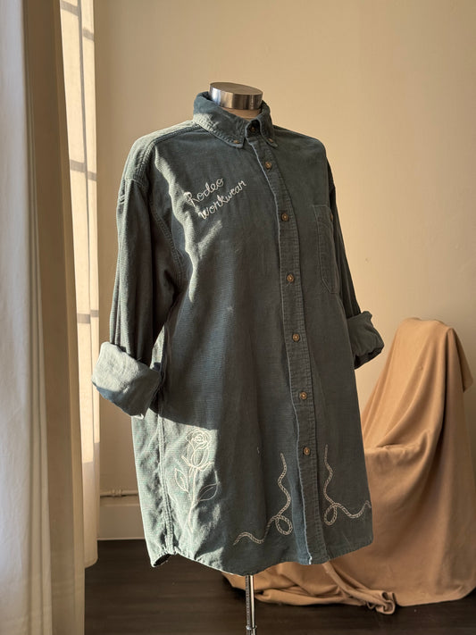 Jaxson Handcrafted Embroidered Rodeo Workwear Shacket In Forest Moss