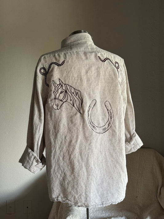 Jaxson Handcrafted Embroidered Linen Button Down