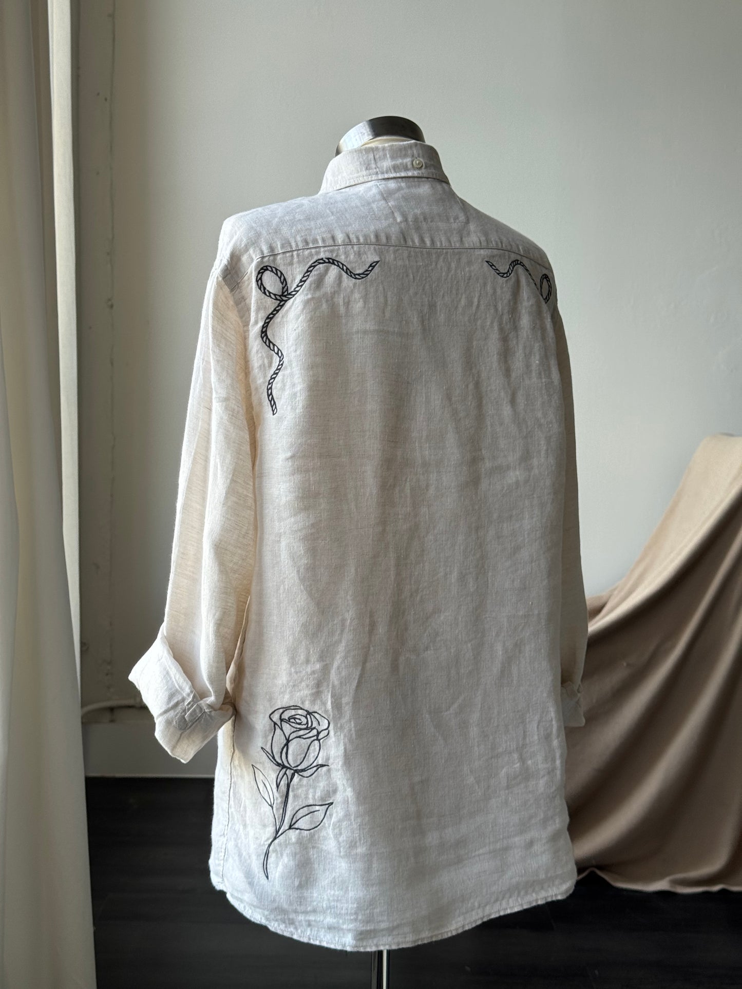 Jaxson Handcrafted Embroidered Button Down In Natural