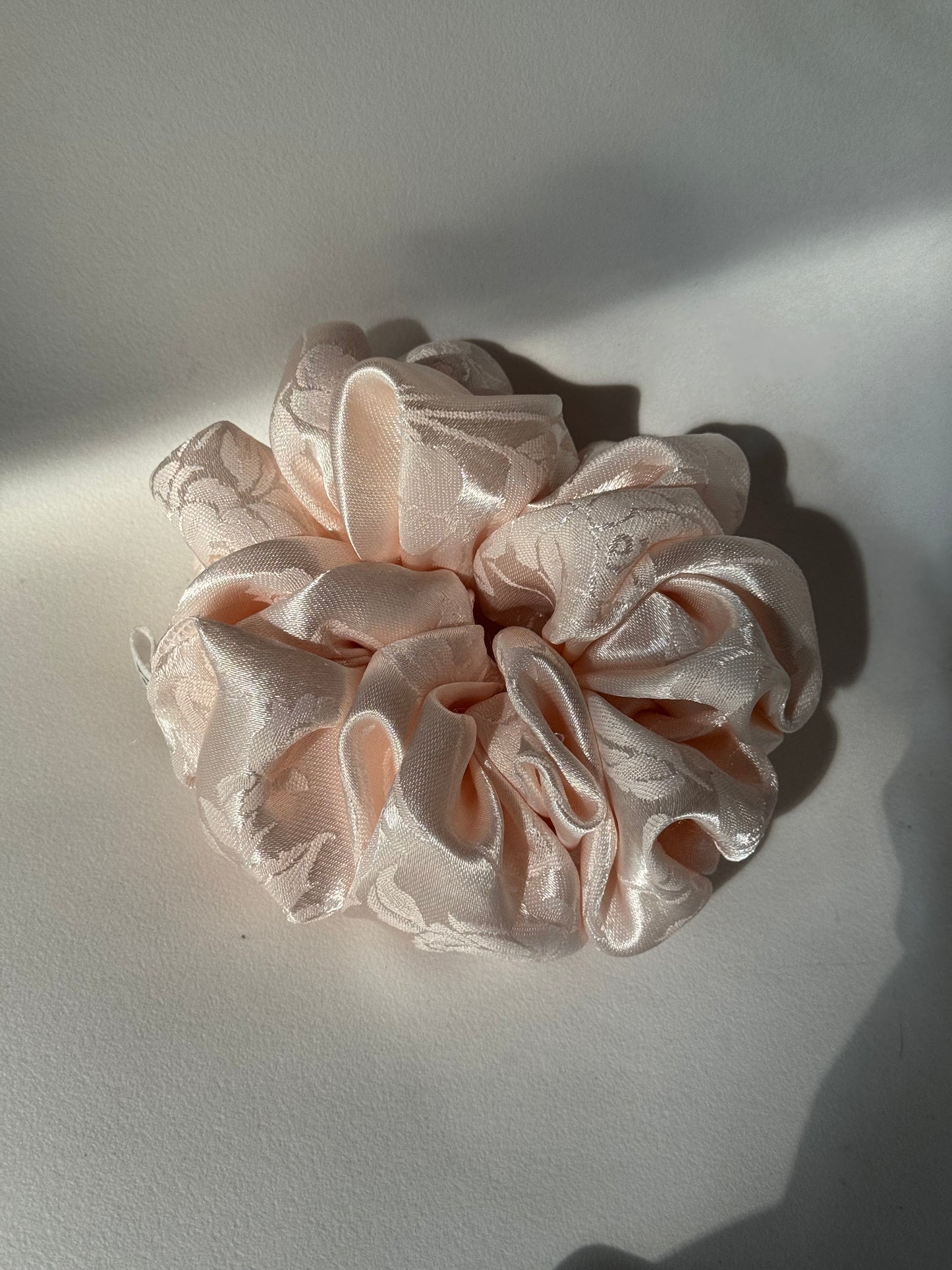 Audrey Handcrafted Vintage Embroidered Texas Sized Scrunchie In Blush
