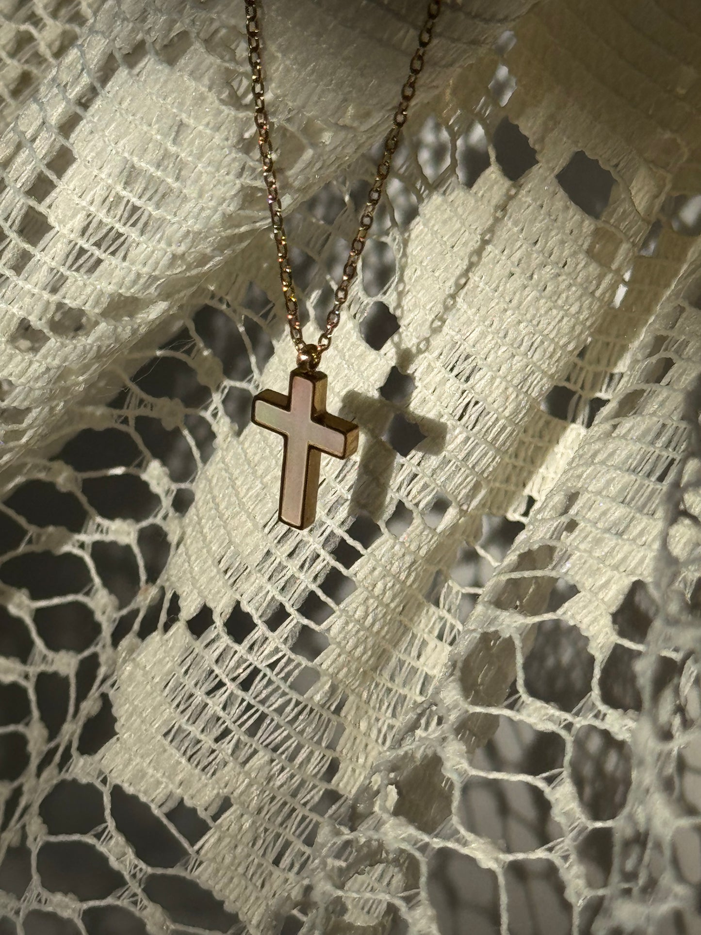 Oliver Mother Of Pearl 18k Stainless Steel Waterproof Cross Necklace In Gold
