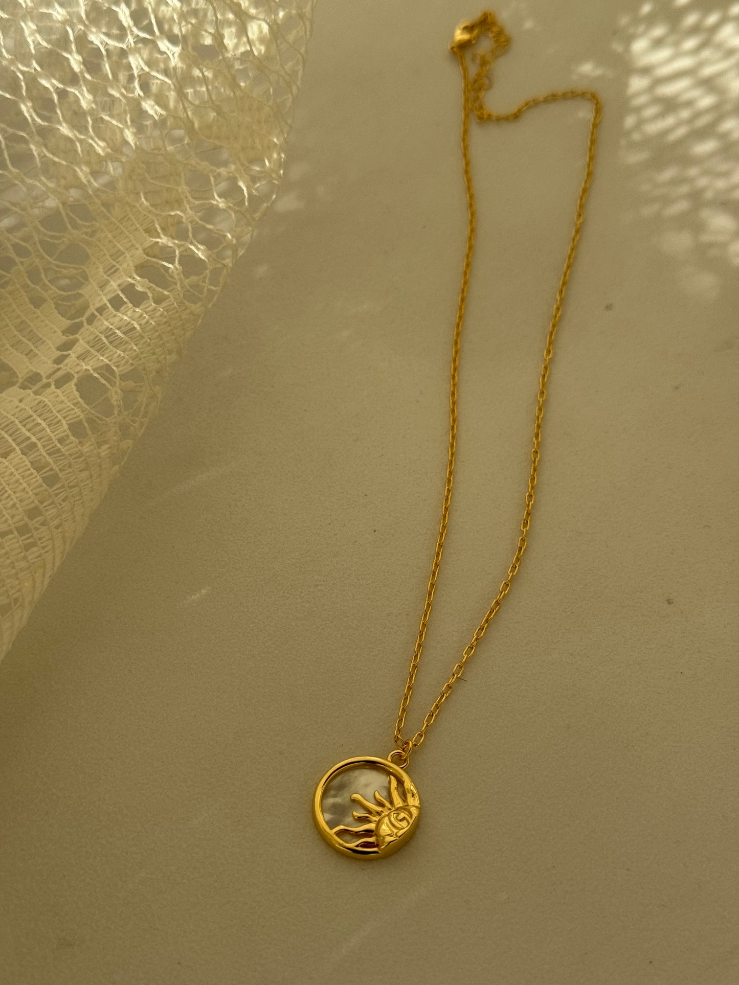 Texas Sun & Mother Of Pearl Charm Necklace In Gold