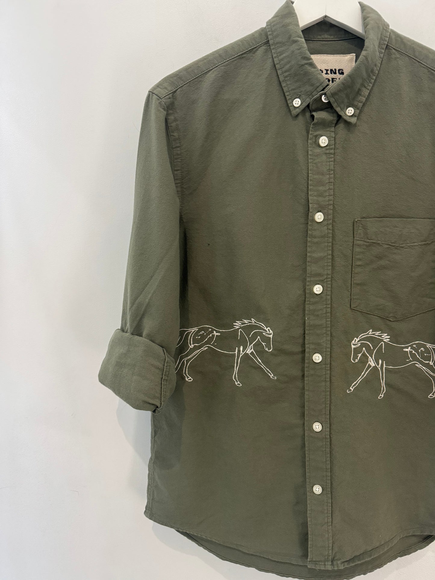 Jaxson Handcrafted Embroidered Button Down In Olive