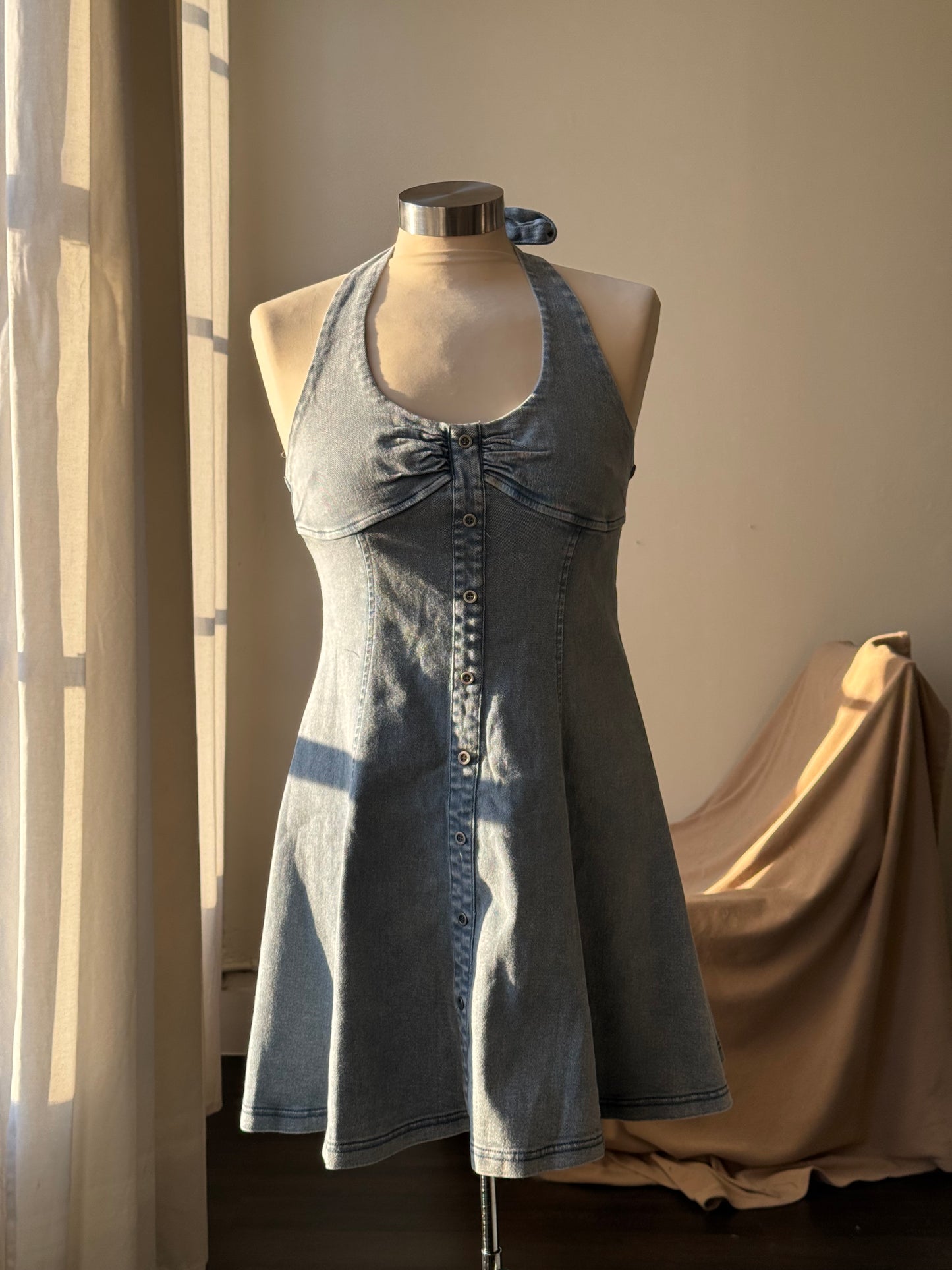 Kimberly Cotton Halter Denim Dress