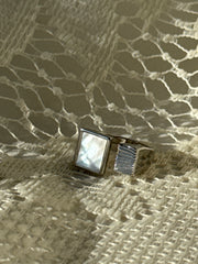 Daniella Mother Of Pearl Cuff Ring In Ivory Silver