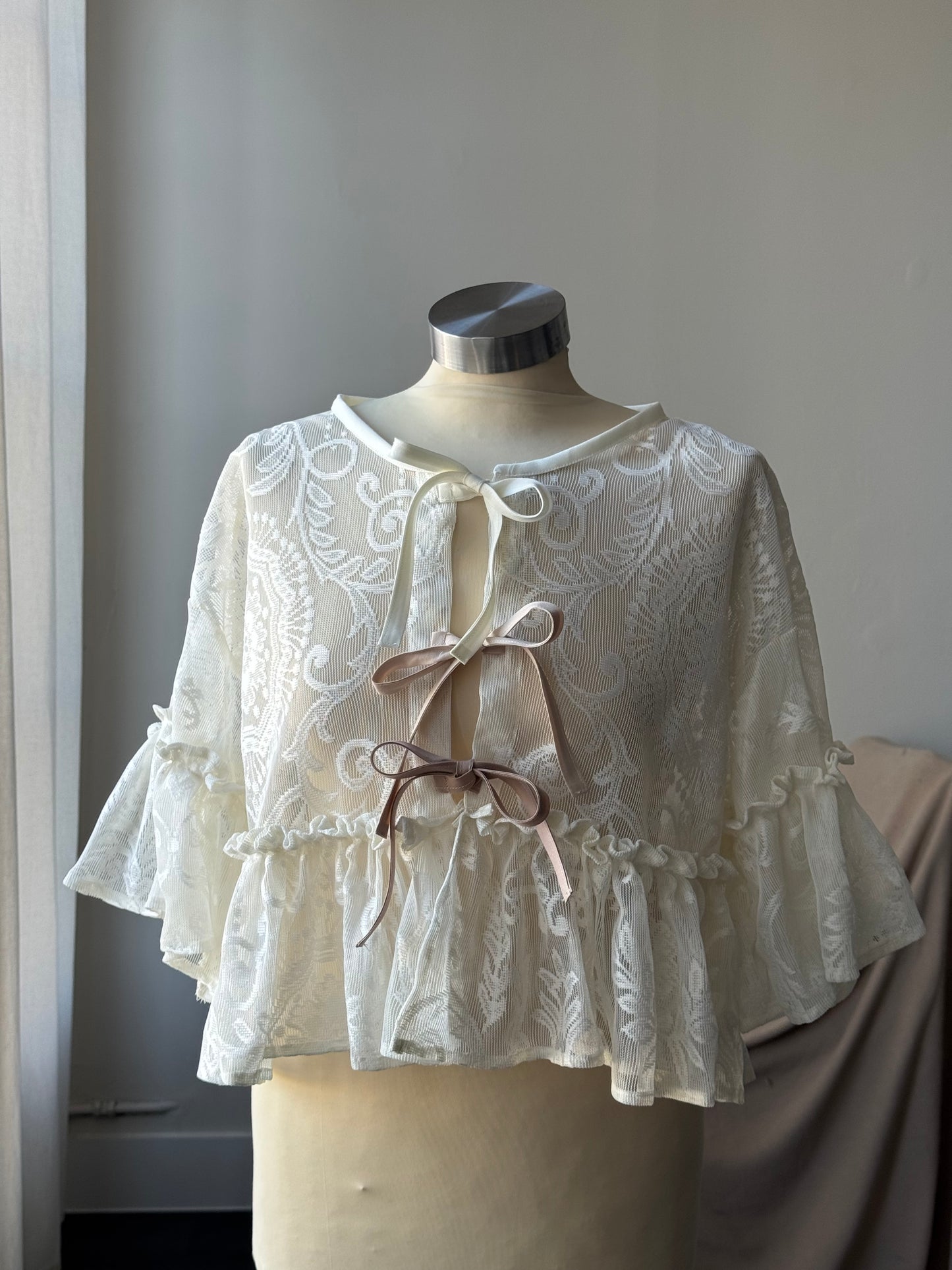 Eliza Vintage Lace Handcrafted Ruffle Top In Napoleon Cream