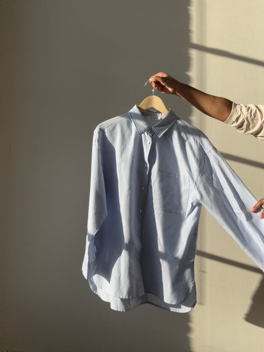 Charlie Cotton Classic Striped Button Down In White Blue