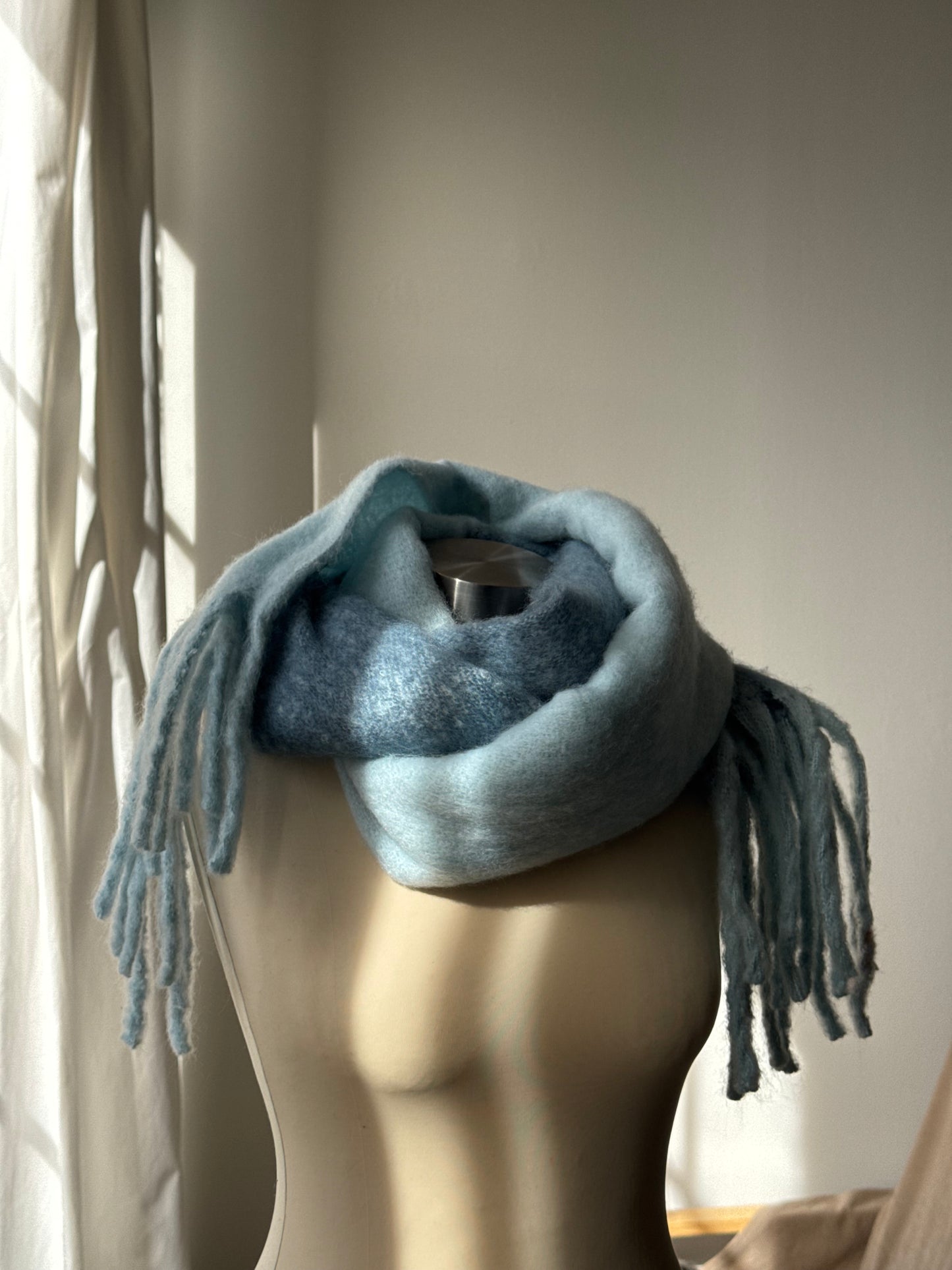 Kylie Ultra Soft Two Tone Fringe Scarf In Ice Blue