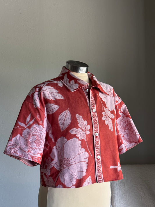 Judy Handcrafted Vintage Cropped Button Down In Cinnamon￼
