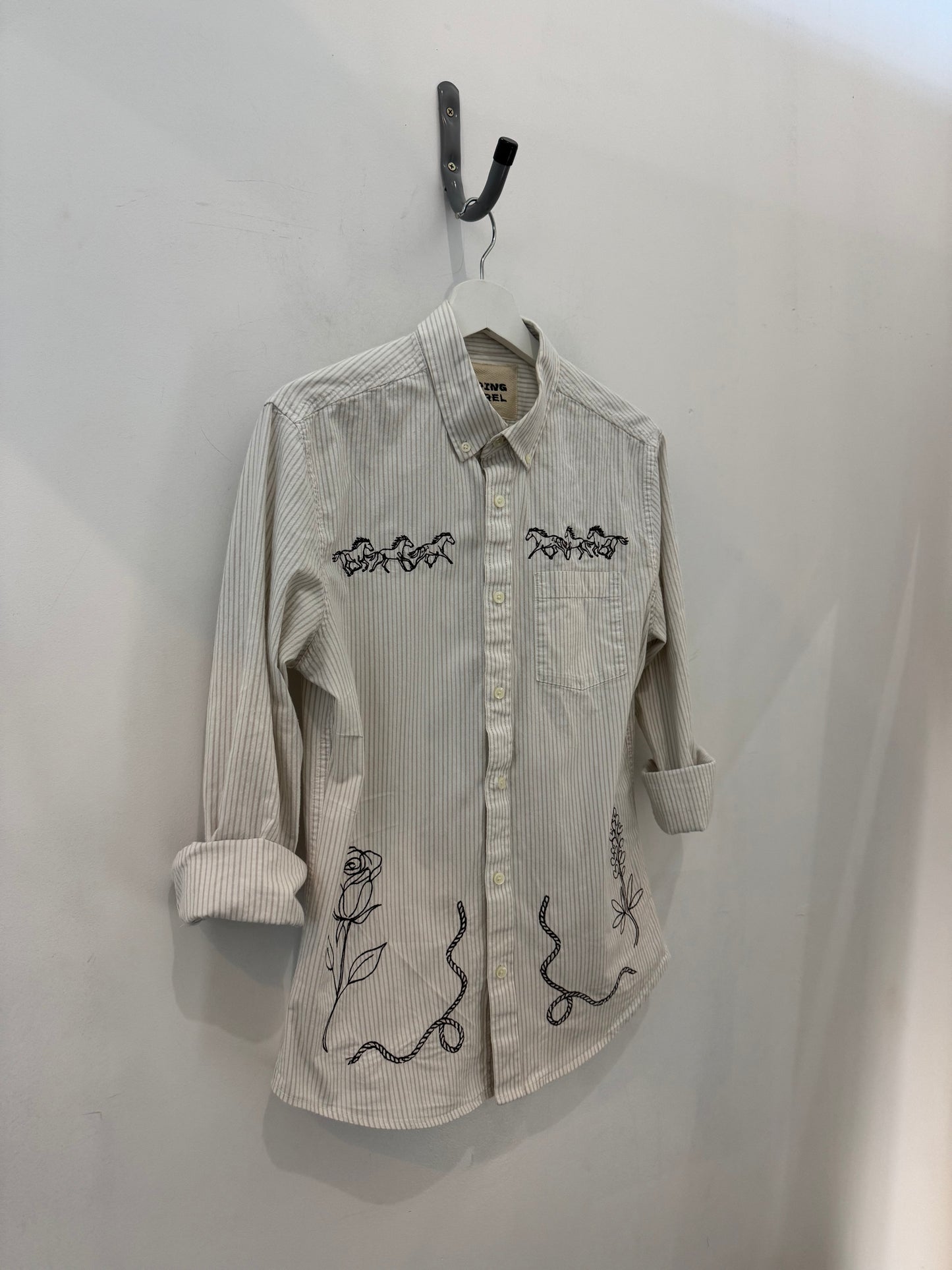 Jaxson Handcrafted Embroidered Striped Long Sleeve Button Down￼ ￼