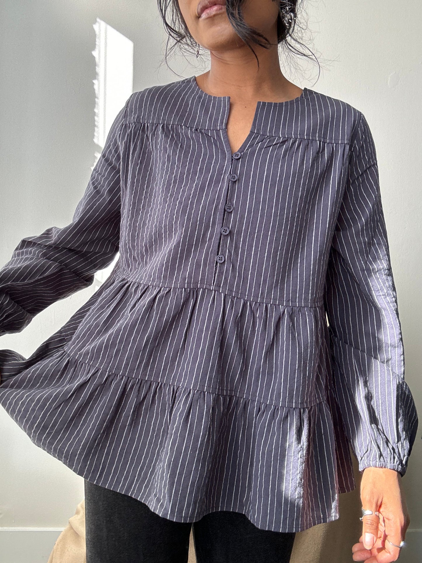 Danny Cotton Tiered Striped Tunic In Vintage Navy